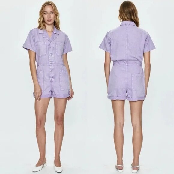 158$ Pistola Parker Cotton Utility Romper Short Sleeves Size S Purple Amethyst - Picture 2 of 3